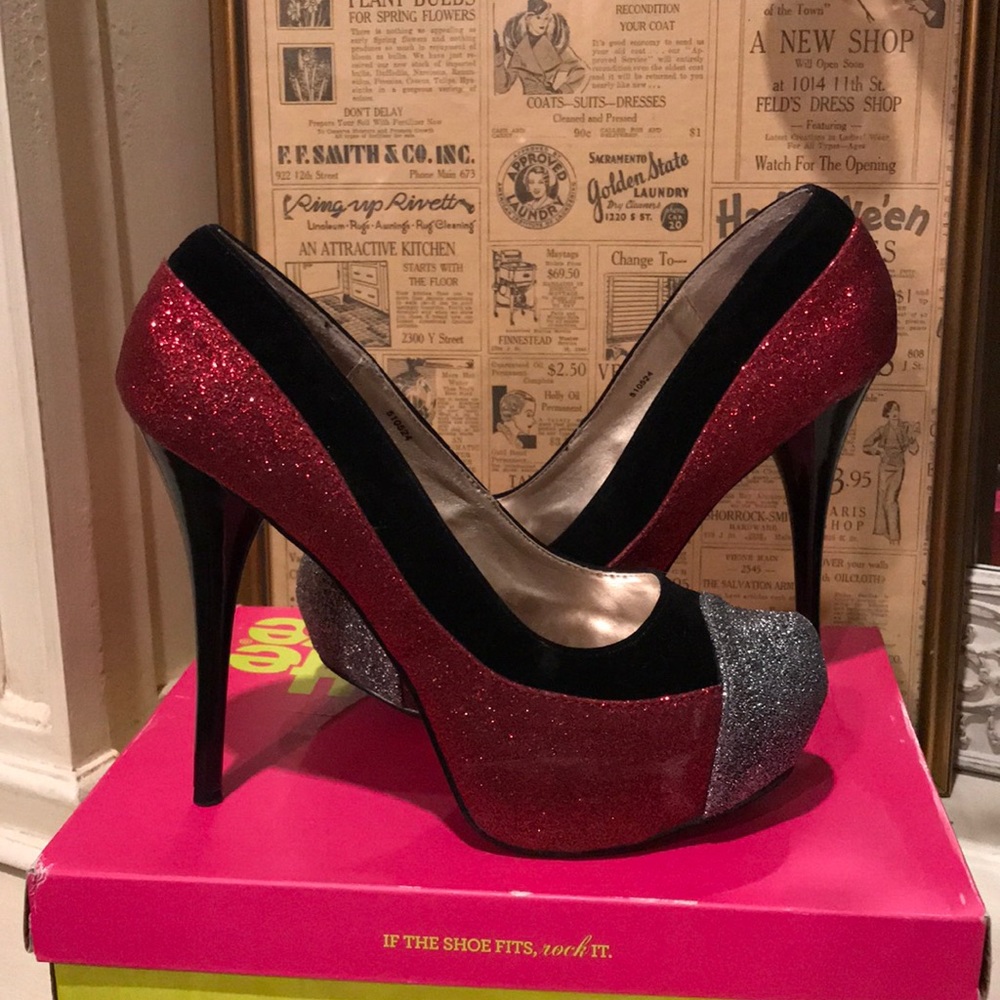 Red & Silver Sparkly Charlotte Russe Heels